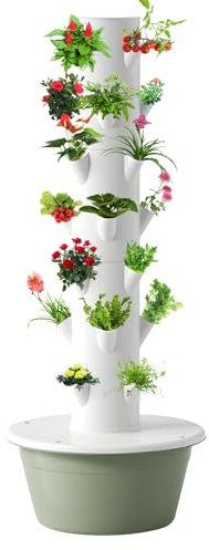 tinysiry Hydroponic Tower, Vertical Hydroponic System with Tank, Indoor Vegetable Grower Hydroponic Growing System Soilless Cultivation System for Home Gardening, 20/28 Holes 7-Layers