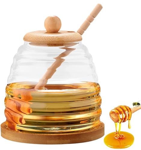 Hengrongshen 500ml Honigtopf, Honigglas mit Honiglöffel, Honigspender Glas, Honigglas für Aufbewahren und Dosieren von Honig