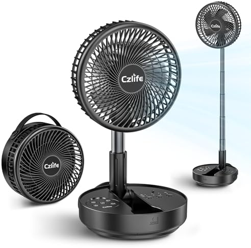 Czlife F9 Tragbarer Ventilator, 10000 mAh, wiederaufladbar, batteriebetrieben, Reiseventilator zum Schlafen, Camping, Schlafzimmer, Outdoor, kabelloser Boden-Schreibtischventilator, oszillierender,