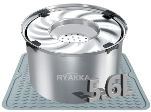 RYAKKA 5.6L Wassernapf Hund Ohne Sabbern Edelstahl für Grosse Hunde | Anti Schling Napf Hund & Auslaufsicher Reisenäpfe Slow Feeder Hundenapf für Sloppy & Messy Trinker für Reisen（Inklusive Matte）