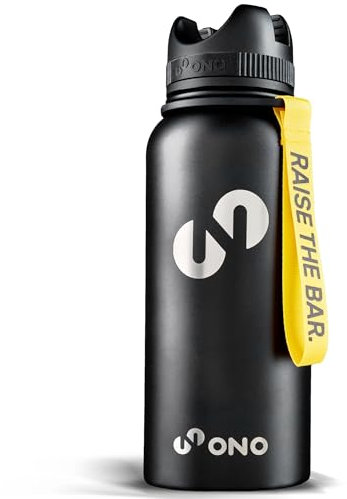 ONO Gym and Fitness Stainless Steel Drinking Bottle - 3 in 1 - Game Changer for Your Workout (Black & Yellow)