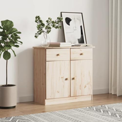 SXJEQOC Sideboard ALTA Massivholz Kiefer 77x35x73 cm Schrank mit Schubladen und Fächern Unbehandeltes Holz Stauraum Wohnzimmer Buffet Schrank Beistellschrank