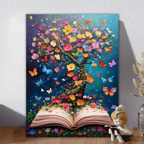 Malen Nach Zahlen Erwachsene, Malen Nach Zahlen Kits Baum, DIY Malen-Nach-Zahlen Buch Leinwand Bastelset für Kinder Mit Pinseln und Acrylfarben für Home Wall Decor, Geschenke für Frauen 20x30cm Y-4