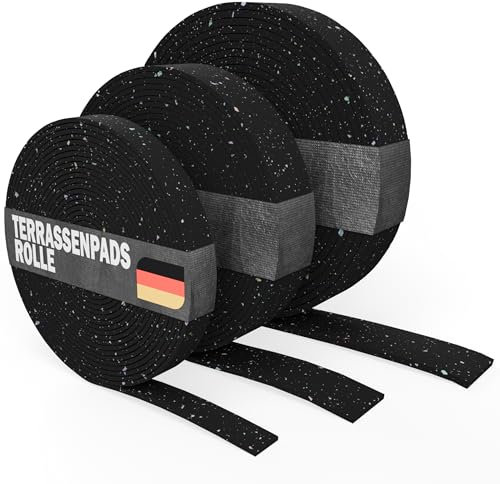 Terrassenpads Rolle 2m x 80mm x 3mm – Bautenschutzmatte aus Gummigranulat für Terrasse & Terrassendielen – WPC Unterkonstruktion – Antirutsch, Made in Germany