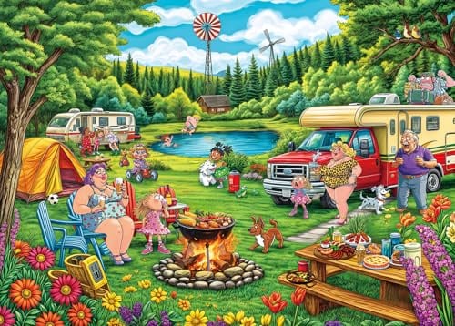 Puzzle 1000 Teile für Erwachsene, klassisches Lernspiel Wunderschönes Dekoration-Lustiges Outdoor-Camping Humorvolles Wohnmobil- & Familienpicknick-Puzzle Geschenke