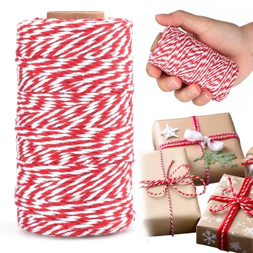 100 m di filo di cotone bianco rosso, 2 mm, filo regalo per avvolgere regali, spago per la cottura per artigianato, confezioni regalo, giardinaggio, decorazione natalizia