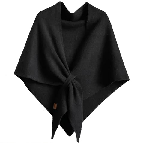 Pashmina Shawl Wraps for Women Knitted Cape Wool Cashmere Top Sweater Triangle Scarf Shawl with Loop Winter Gift (Black)