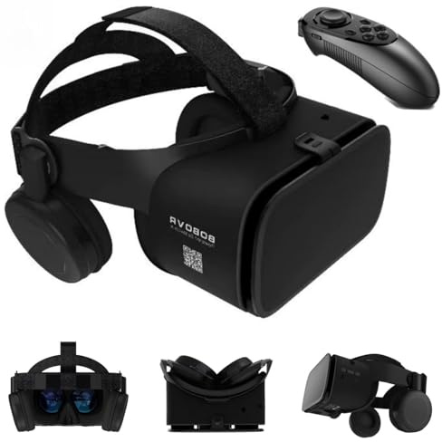 VR Virtual Reality Headset, Phone VR Goggles 3D VR Viewer Set for iPhone 17 16 15 14 13 12 11 Pro for Samsung Galaxy S24 S23 S22 S21 S20 VR Glasses w/Headphones & Remote for 3D Movies & Games
