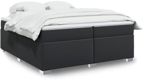 Yunovire Boxspringbett mit Matratze, Schwarz, 200x200 cm, Kunstleder, Taschenfederkern, Matratzenauflage, stabile Füße, Schlafzimmer Möbel