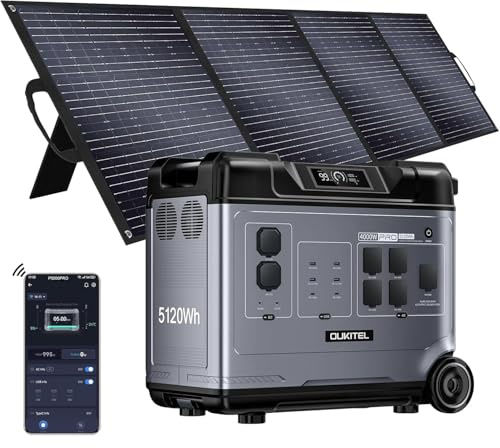 OUKITEL P5000 Pro Estacion de Energia Portatil 4000W con Panel de 400W, 5120Wh Generador Solar, Batería LiFePO4, Carga Rápida en 2.2 h, 15 Porte, Power Station para Camping, Caravana y Emergencias