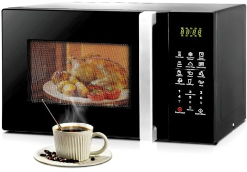 Smad 25L Microwave with Grill, 900W Combination Microwave Oven, Grill 1000W | 99-minute Timer, 11 Power Levels, 9 Auto Menus, Defrost Function, Children Lock, Turntable 270mm