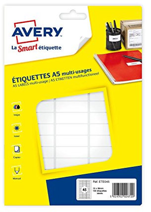Avery 720 Etiketten Mehrzweck (45 Pro Blatt) – 13 x 38 mm – Brett A5 (ete045)