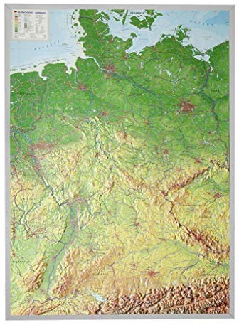 Relief Deutschland 1:1.2MIO mit Aluminiumrahmen: Reliefkarte