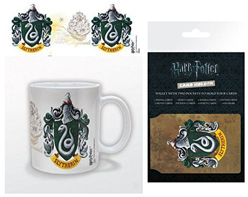 HARRY POTTER, Stemma Serpeverde Tazza da caffè Mug (9x8 cm) E 1, Porta Carte di Credito (10x7 cm)