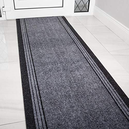 The Rug House Grey Rubber Backed Very Long Hallway Hall Runner Narrow Rugs Custom Length - Sold and Priced Per Foot 7ft
