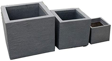 JP Pflanzkübel Blumenkübel Kubus 3er Set schwarz anthrazit quadratisch Kunststoff