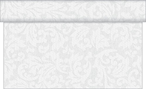 Sovie Home Tischläufer MIKA in HELLGRAU, 40cm x 4,80m, 1 Stück, aus Linclass® Airlaid, alle 30cm perforiert, Ton-in-Ton Ornamentdesign, elegant & vielseitig