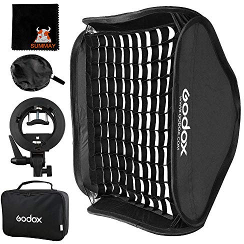 GODOX Softbox Gitter 60cm x 60cm 23,6in Faltbare Softboxen Kit S-Typ Blitz Halterung Bowens Kamerablitz Speedlite Blitzgerät Porträt Fotografie (SFGV60x60cm)