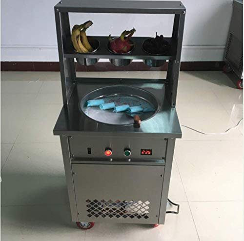 TZ® 35cm/13.77'' Fried Ice Cream Machine 1.5kw Commercial Fried Ice Cream Maker One Round Pan Three Buckets Fried ice Cream roll Machine for Yogurt with Compressor (220V/50HZ, Type 2)