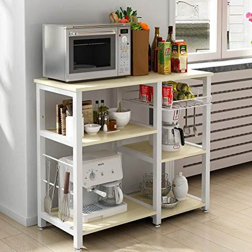 DlandHome Estantería Cocina Multiuso para Horno Microondas Mueble Auxiliar de Cocina Mueble Cocina Estanterias Metalicas Almacenaje con Caja de Almacenamiento de Frutas, Arce