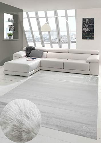 Teppich Kunstfellteppich Hochflor Faux Fur Hasenfell Uni Silber Größe 60x90 cm