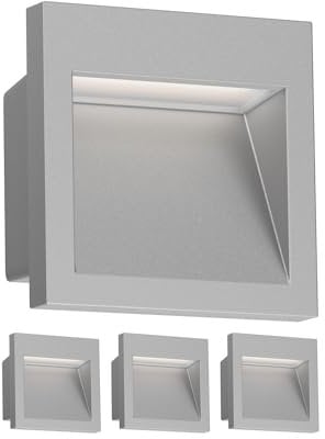 ledscom.de 4 Stück LED Wandeinbauleuchte NOLA, Downlight für außen, IP54, grau matt, 90 x 90mm, warmweiß