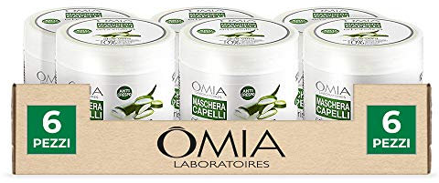 Omia Aloe Vera Regenerierende Haarmaske für trockenes und krauses Haar, mit Aloe Vera, Avocadoöl und Reisöl, dermatologisch getestet, ohne SLES und PEG, 6 Stück à 250 ml