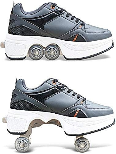 FLY FLU Rollschuh Roller Skates,2in1 Mehrzweckschuhe Schuhe Mit Rollen Skateboardschuhe,Inline-Skate,Verstellbare Quad-Rollschuh Stiefel Skateboardschuhe,Lightblack-43