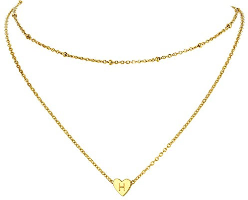 PROSTEEL Collana con Lettera H Placcato Oro 18K, Collane Donna con Lettera H, Confezione Regalo Collana con Iniziale a 2 File da Donna