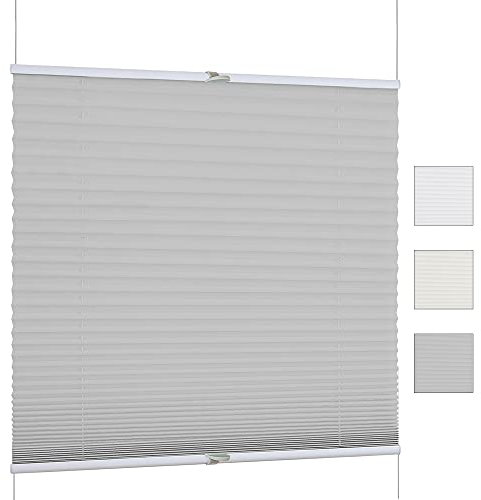 iomangio® Klemm Plissee ohne Bohren Faltrollo mit Klemmträger 110cm x 130cm Grau Klemmrollo Blickdicht Sonnenschutz Jalousie für Fenster Fertigplissee Rollo
