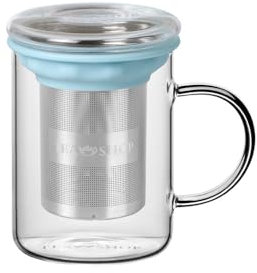 TEA SHOP - All in One Mug Sky - Tasse en verre résistant à la chaleur avec infuseur en acier inoxydable et couvercle pour thés et infusions