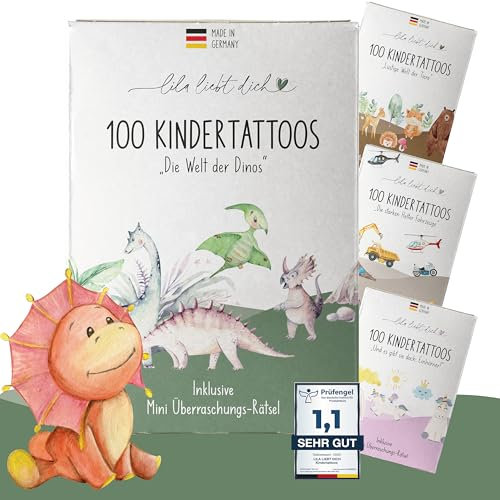 lila liebt dich 100 hautfreundliche und unbedenkliche Dino Kinder Tattoos, Dinosaurier, Kindertattoos zum Aufkleben // made in Germany