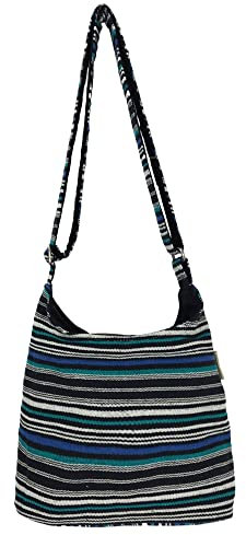 Sunsa Damen Umhängetasche. Hobo Tasche aus gewebter Baumwolle mit verstellbare Henkel. Crossbody Schultertasche mit Streifen Design. Geschenkideen für Frauen/Mädchen (D.Blau)