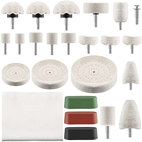 21 Stück Polierpad-Polierscheiben-Sets mit 3 Stück Rouge-Verbindung, Kegelsäule, Pilz, rund, T-förmiges Polierrad mit 1/4-Zoll-Griff für Krümmer aus Aluminium, Edelstahl, Chrom-Polieren