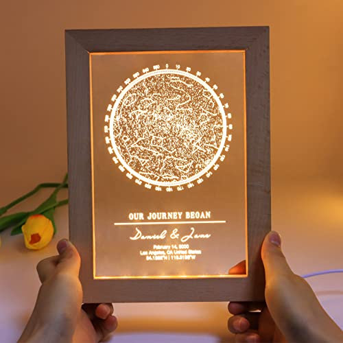 iDIY Beste Freundin Geschenke Led Lampe Personalisiert Sternenkarte Acrylglas Plakette mit Rahmen Geburtstagsgeschenk für Frauen Paar Jahrestagsgeschenk