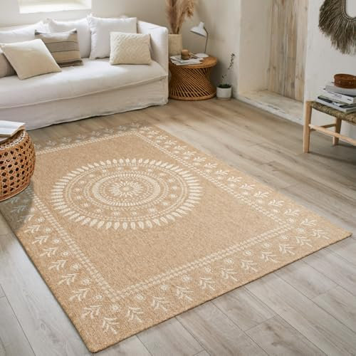 Tapis Nature, Tapis Naturel Boheme, Tapis Aspect Jute, Tapis Salon, Chambre, Couloirs, Tapis ExtRieur, Couleur Naturelle (200x290 cm, 8874 Blanc)