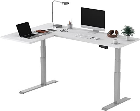 FLEXISPOT Winkelschreibtisch Eckschreibtisch elektrisch höhenverstellbar Bürotisch mit 2 Motoren (180x120 cm, Weiß - 3 Fach)