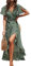 CUPSHE Women's Summer Wrap Maxi Dress - Casual Split Flared Sleeve V-Neck Ditsy Tie Waist Ruffle Beach Green S