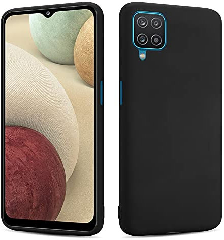 SHAANS Case For Samsung Galaxy A12 TPU Silicone Rubber Phone Case Soft Matt Finish (Black)