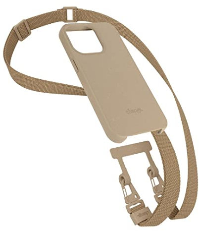 Woodcessories - Change Case, Nachhaltige Handykette abnehmbar kompatibel mit iPhone 14 Pro Hülle mit breitem Gurt Taupe, Wechsel Band aus Oeko-TEX Stoff (Taupe)