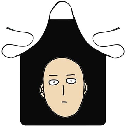 Zhongkaihua Anime Kochschürze für Erwachsene und Kinder, One Punch Man Saitama-Muster, Küchenschürze für Zuhause, Kochen, Backen, Gartenarbeit, Catering, Party, Schwarz, Typ2, 47x38cm
