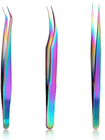 Set di Pinzette per Ciglia, 3 Pezzi Pinzette per Extension Ciglia in Acciaio Inossidabile 3 Stili Lash Tweezers per Rimuovere Sopracciglia, Ciglia Finte, Unghie Finte (Colore Titanio)