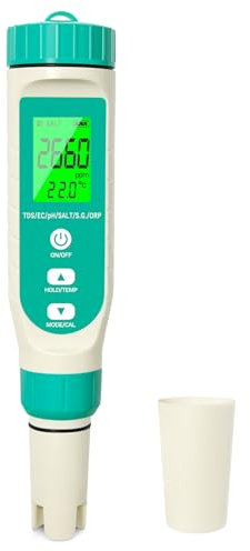 TOFFCAEA PH Messgerät Neu 2024, Digitaler 7-in-1 Pool Salzwassertester für PH, EC, TDS, SALT, S.G,TEMP,ORP, Mit LCD-Display, Wassertester für Schwimmbad, Whirlpool (2024 Neu 7 in 1 Salzmessgerät)