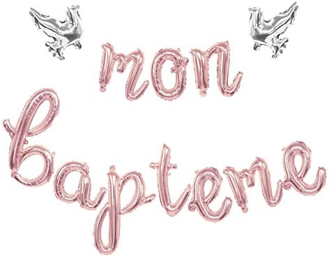 Francese Palloncini Battesimo Oro Rosa Argento Palloncini Alluminio Banner per Battesimo Bimbo Bimba Decorazione Addobbi Battesimo Baby Shower Nascita Bimbi (oro rosa)