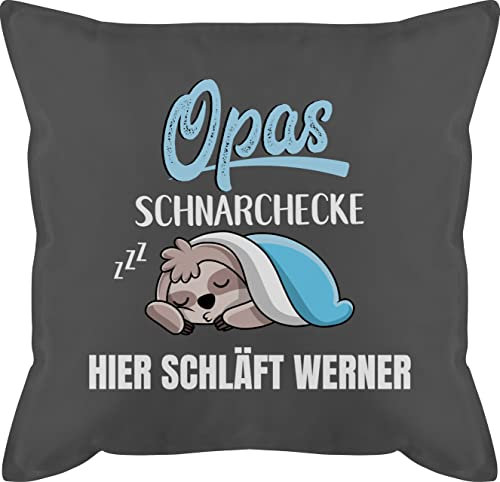 Kissen 50x50 - Opas Schnarchecke Faultier - Opa Geschenk - 50 x 50 cm - Grau - lustige Geschenke für schnarchkissen Schnarchen schnarchplatz bezug personalisiertes Name schnarch Kissen, lustig