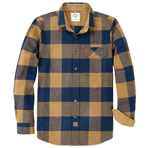 Dubinik® Mens Flannel Shirts Long Sleeve Flannel Shirt for Men Casual Button Down Brushed 100% Cotton Shirt