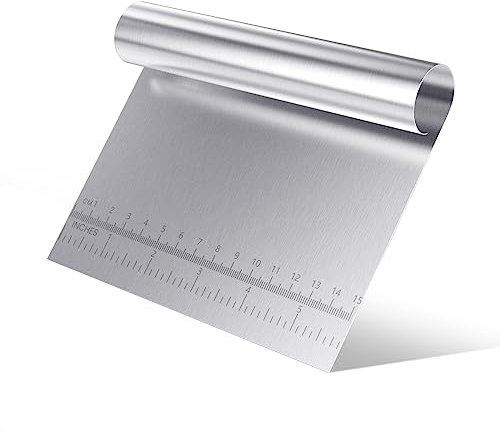 Dough Scraper, Stainless Steel Pastry Cutter, Pastry Scraper with Handle and Measuring Scale, Kitchen Bowl Scraper, Dough Cutter for Pizza, Pastry, Bread Baking & Cake Decoration