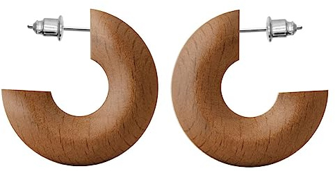 Soul-Cats 1 Paar breite Holz Creolen Naturfarben braun hölzerne Ohrringe Hoops Ethno Boho