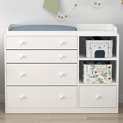 PREMTURE Commode a Langer Bebe, Table à Langer avec 5 tiroirs, Commode pour bébé avec 2 espaces de Rangement Ouverts, Meuble pour bébé Table à Langer Blanc 120 * 50 * 91.5cm