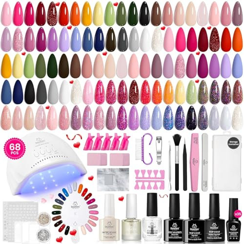 Beetles Gel Nail Polish Kit with UV Light 68PCS Glitter Red Classic Blue Gel Nail kit 35 Colours for Beginners with Everything Manicure Tools Suitable Colour Outfits, At Home DIY All Seasons
